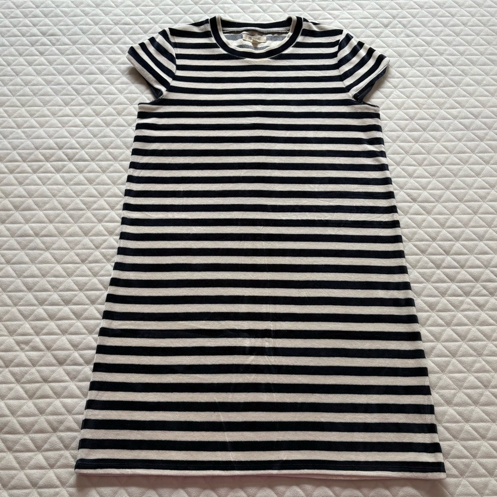 Madewell Velour Stripe Tee Dress Women’s Size Small Nautical Sailor Beach Resort